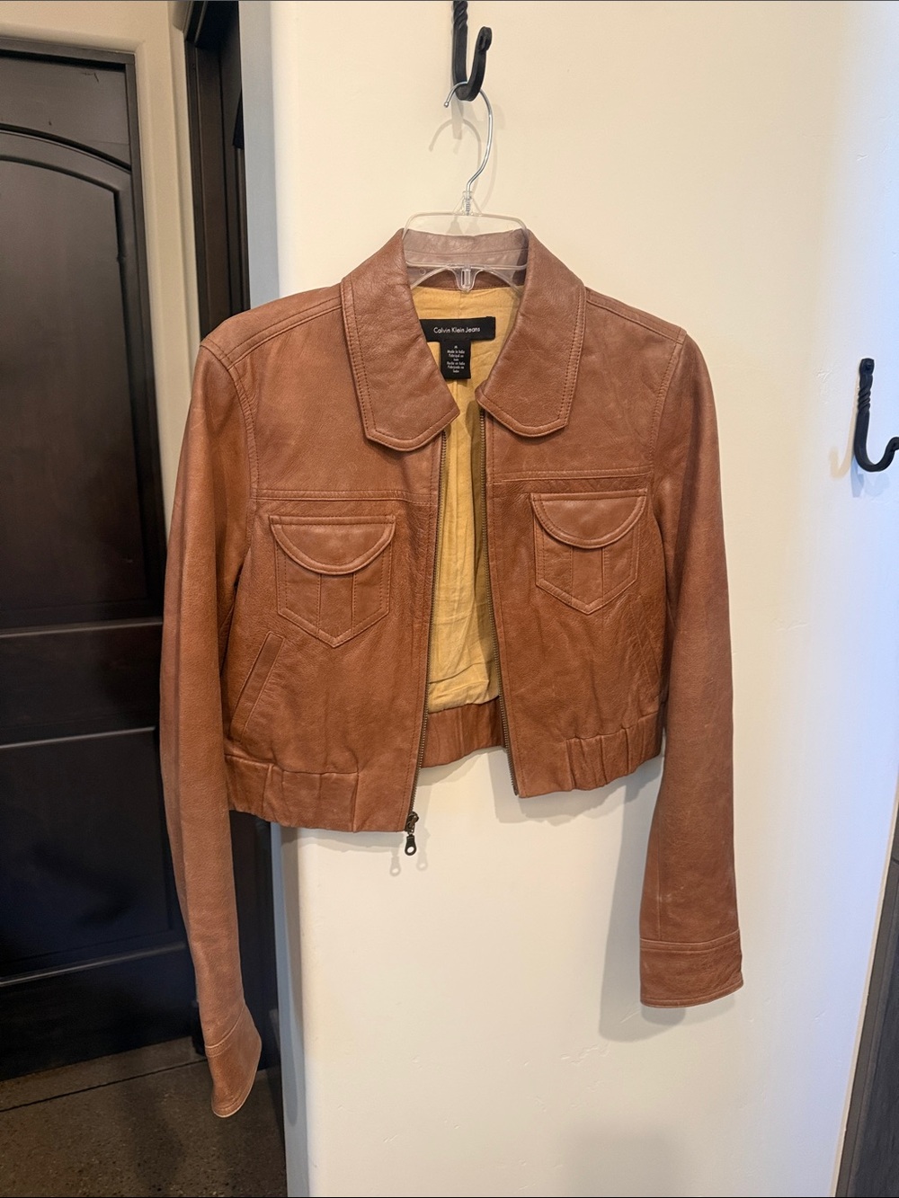 Calvin Klein Jeans Brown Cropped Leather Jacket